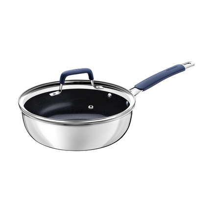 Frigideira Funda com Tampa Tramontina Romagna em Aço Inox e Alumínio com Revestimento Interno Cerâmico Black Stone 24 cm 3,1 L