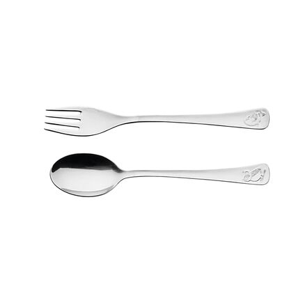 Jogo de Talheres Infantil Tramontina Baby Friends em Aço Inox Acabamento Brilho com Desenho em Alto Relevo 2 Peças