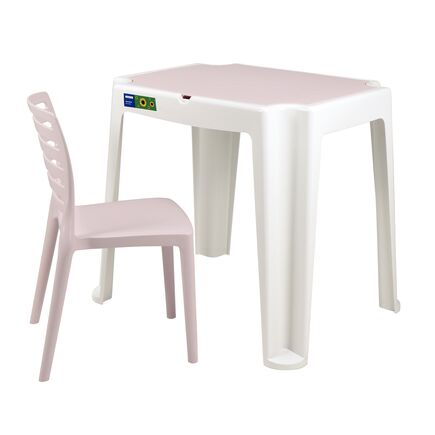 Conjunto Infantil de Mesa e Cadeira Tramontina Beni em Polipropileno Rosa com Quadro de Atividades